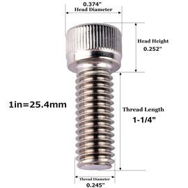VAMUOEFL 1/4-20 x 1-1/4" Socket Head Screw Bolt (1/4" to 2" Available), Allen Hex Drive, 304 Stainless Steel 18-8, Machine Coarse Thread UNC, Quantity 20Pcs