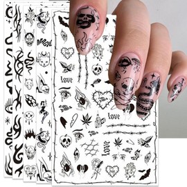 IDDFEVE Gothic Nail Art Stickers - Halloween Black Snake Skull Fire Self-Adhesive 3D Nail Decals for DIY Punk Horror Manicure (5 Sheets)
