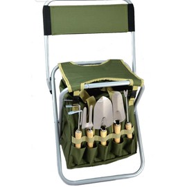 Bo-Toys 10-Piece Gardening Tool Set with Zippered Detachable Tote and Folding Stool Seat