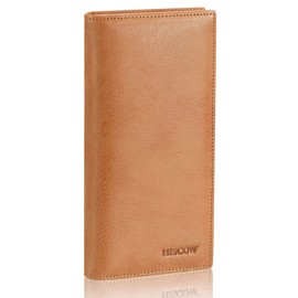 HISCOW Bifold Long Wallet with 15 Credit Card Slots - Italian Calfskin (Aniline Leather Tan)