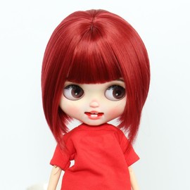Tzncos Just 1pc Wig fit for 10-11 inch Head Dolls Short Straight Hair (Dark Red)