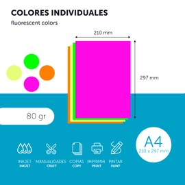 Colourful Paper A4 80 g for Printers & Crafts, Coloured Sheets for Children, Creative Projects, Cards & School m-office (50 Sheets, Neon Green)