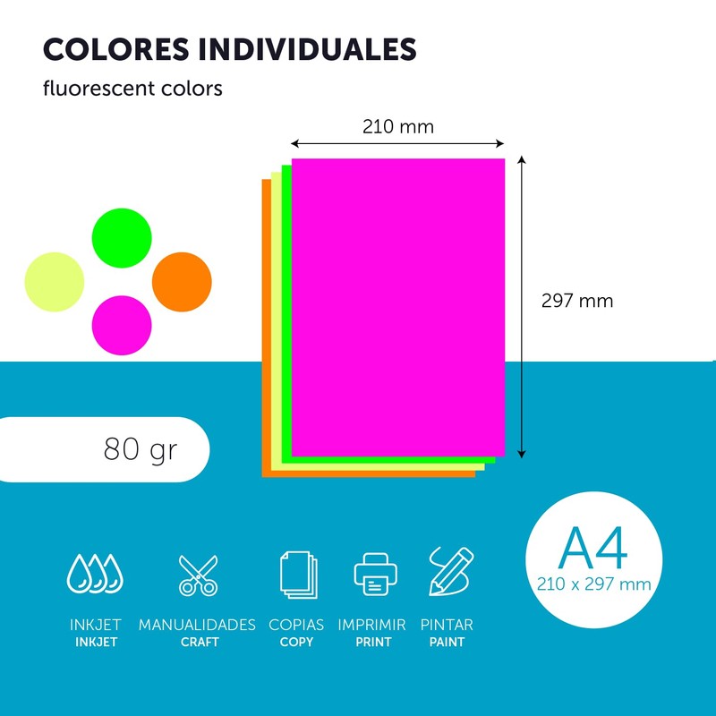 Colourful Paper A4 80 g for Printers & Crafts, Coloured