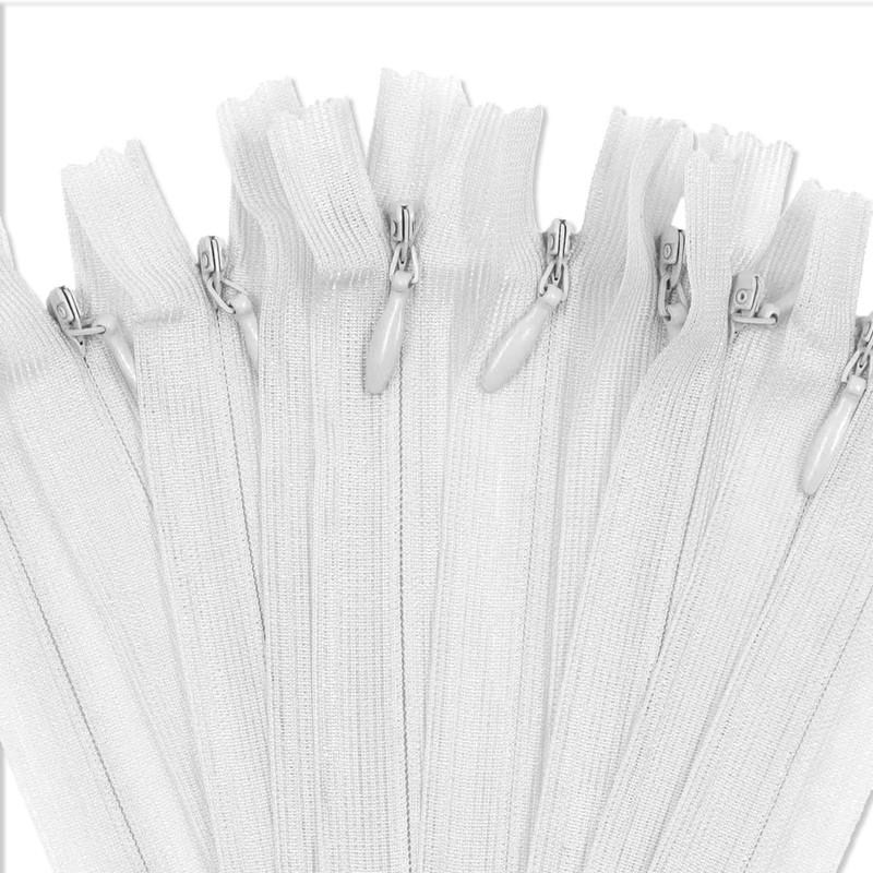 10Pcs Invisible Zips for Sewing, 40 cm/16 Inch White Zips,