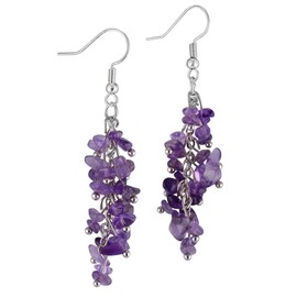 Nupuyai Amethyst Crystal Stone Long Tassel Drop Earrings for Women, Chakra Healing Stone Dangle Earrings for Wedding Party Vacation, 62mm