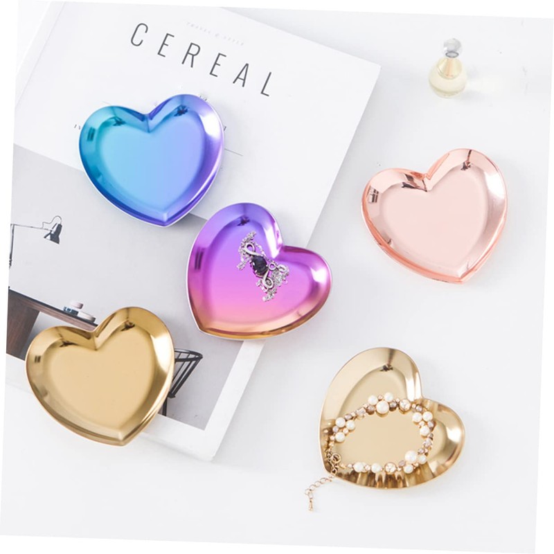 KOMBIUDA Stainless Steel Heart Shape Jewelry Dish Tray Chrome Trinket