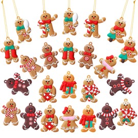 Zomiboo 24psc 3" Gingerbread Christmas Ornaments Gingerbread Tree Ornaments Gingerbread House Candy Cane Santa Claus Plastic Figurines for Xmas Tree Hanging Decor (Gingerbread)