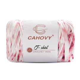 CAHOVY 400g T-Shirt Yarn Crochet Yarn for Beginner Crochet Bags/Basket/Coaster,400G/110yds High Elastic Polyester Thick Tshirt Pink&White