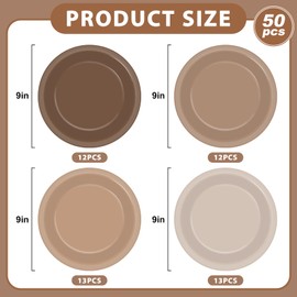 50Pcs Brown Paper Plates 9 Inch Gradient Brown Color Plates Disposable Round Dessert Plates Brown Party Tableware Solid Color Paper Plates Winter Table Decors for Birthday Gatherings Outdoor Party