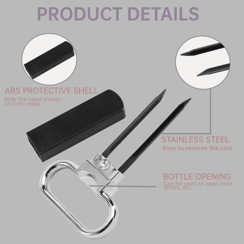 Wine Opener, Two-Prong Cork Puller with Sleek Case, Handheld Corkscrew