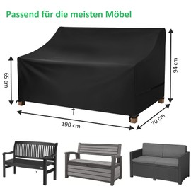 Aipwerer Garden Bench Cover 3 Seater, Protective Covers for Garden Furniture, 600D Oxford Fabric, Waterproof, Windproof, UV-Resistant, Tear-Resistant Protective Cover Garden Chairs (190 x 70 x 65/94
