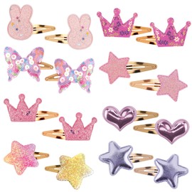 KICOSY 16PCS Hair Clips for Girls Star, Crown, Heart, Butterfly Shaped Hair Barrettes and Pins Hair Accessories for Girls Hair Barrettes Metal Snap Accessories for Styling Girl’s Hair Christmas Gifts