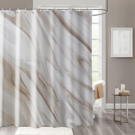 GCIREC Brown Marble Shower Curtain, Grey Brown Modern Abstract Wave Luxury Bathroom Curtain Bathtub Home Decor Waterproof Fabric Machine Washable with 12 PCS Hooks,72" Wx72 L