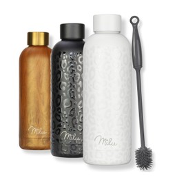 Milu Thermos Flask, 500 ml, 750 ml, 1 Litre, Insulated Stainless Steel, Leak-Proof Insulated Flask, Double-Walled, Suitable for Carbonated Drinks, Includes Cleaning Brush (White-Leopard, 500 ml)