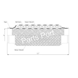 Heavy Duty Double Braided Stainless Steel Exhaust Flex Pipe with 3" ID / 10" Braided Length / 10" Overal Length, 3x10x10