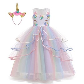 LZH Girls Unicorn Flower Dress Costume Cosplay Princess Birthday Party Dresses Up