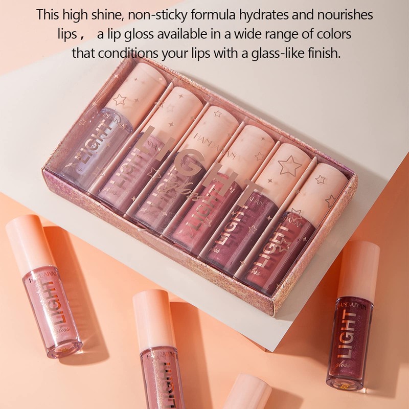 6 x lip gloss, shimmer and shine, lip gloss for