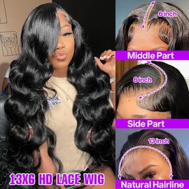 Yamikk 13x6 HD Lace Front Wigs Human Hair For Women Pre Plucked With Natural hairline 180 Density Body Wave Lace Frontal Wigs (Natural Black Color, 22inch)