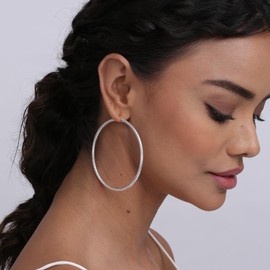 LeCalla 925 Sterling Silver Extra Large Hoop Earrings for Women Diamond-Cut Classic Italian Design Earring Hoops for Women 70MM