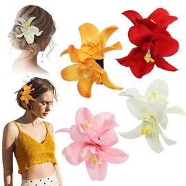 4 PCS Hawaiian Flower Hair Clips for Women,Hibiscus Hair Clip,Beach Vacation Boho Accessories,Vibrant & Secure,for Women & Girls,3.5in