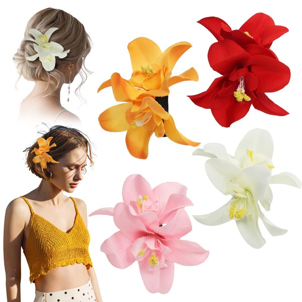 4 PCS Hawaiian Flower Hair Clips for Women,Hibiscus Hair Clip,Beach