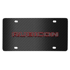 iPick Image for Jeep Rubicon 3D Logo Red Edge Black Carbon Fiber Patten Steel License Plate for Decorative