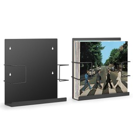 Vinyl Record Holder, 2-Pack Wall Mount Storage Shelf, Heavy Duty Metal, Fits 30 LPs, Black