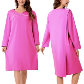 Hospital Gowns for Women Long Sleeve Patient Gown Open Back Adaptive Clothes for Elderly Women Pink