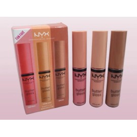 NYX BUTTER GLOSS LIP TRIO CREME BRULEE, FORTUNE COOKIE, MADELINE BOXED LOT OF 3