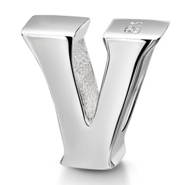 925 Silver Letter V Materia Beads - Charm Letter V Silver Glossy - European Beads Letters & Numbers #1396