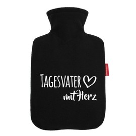 Huuraa Wärmflasche Tagesvater mit Herz Geschenk 1,8 Liter Black Classic Veloursbezug Tagesvater Präsent