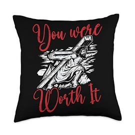 Resurrection Day Designs You We’re Worth It God Palm Sunday Holy Week Religious Throw Pillow, 18x18, Multicolor