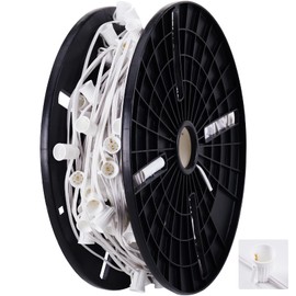 Brightown Commercial 250FT C9 Christmas Stringer Bulk Reel, C9 Light Sockets Set Spool with 12" Spacing, UL Listed Christmas Roof Lights Cord, SPT-1 8-Awg, White