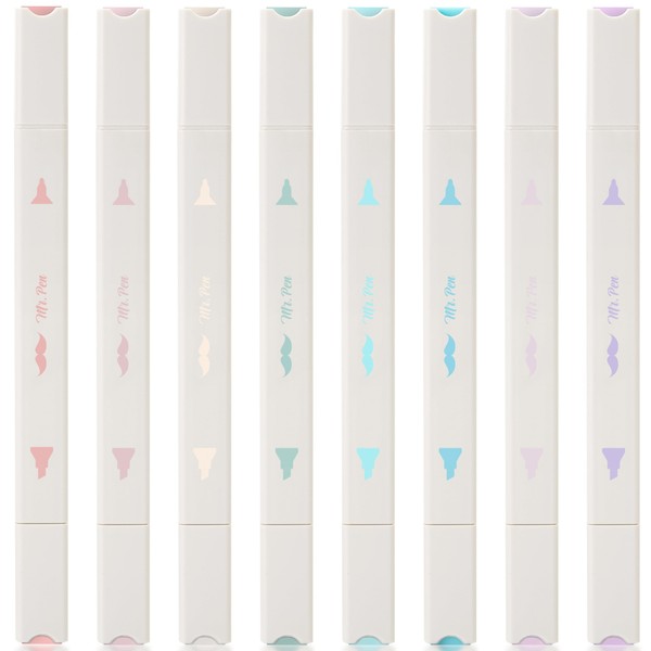 Mr. Pen- Aesthetic Highlighters, 8 pcs, Muted Pastel Colors, Double-ended,