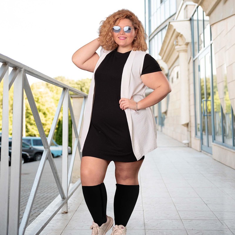 PUTUO Plus Size Compression Socks: Wide Calf Zip Flight Sock