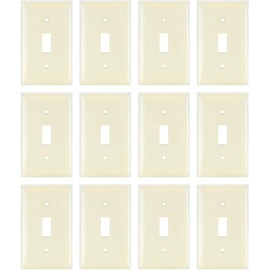 Diodesy- Toggle Light Switch Wall Plate Cover 1-Gang Standard Size 4.5" x 2.8" Unbreakable Plastic Ivory Smooth Finish Electrical Outlet Faceplate with Metal Screws Included UL Listed Pack of 12