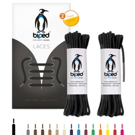 biped Laces 2 Pairs of Round Cotton Shoelaces Diameter 2 mm Thin - Premium Round Laces for Leather Shoes and Boots - Tear-Resistant and Washable - Made in EU z2900 (Black, 160 cm), black