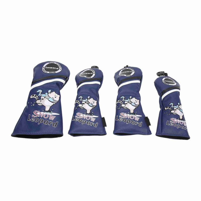 4Pcs 1/3/5/UT Golf Wood Headcovers Cartoon Snow Leopard Pattern PU