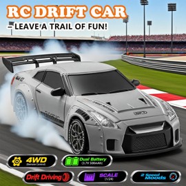 PIWIJOY RC Drift Car, 1:24 Scale Remote Control Vehicle with LED Lights,Drifting Tires＆Two Batteries, Racing Sports Toy Idea Gift for Adults Boys Girls and Kids Galactic Silver