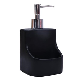 Ulable Dispensador de jabón para Platos,Jabonera Cocina con Guarda Estropajos Fregadero,dispensador de jabon baño de cerámica Negro Mate, Dosificador Jabón Cocina con Esponja, 390 ml