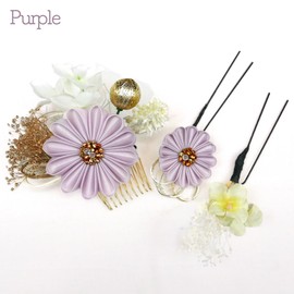 KK-008 2-piece Set of Hair Ornaments, White, Purple, Blue, Flowers, Flower Ornaments, Hair Accessories, Coming-of-Age Ceremonies, Long Sleeves, Yukata, Graduations, Weddings, Coming-of-Age Ceremonies
