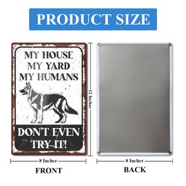 Beware of Dog Signs for Fence, Private Property No Trespassing Warnings for Yard Outdoor Vintage Metal Tin Sign Dog Owner Lover Gift 8" x 12", My House Yard Humans