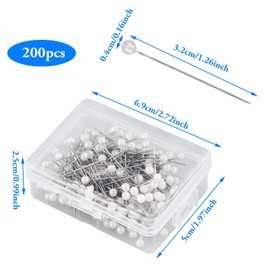 200 Pcs Pearl Pins for Flowers Wedding Pins Scarf Pins Sewing Pins Corsage Pins Quilting Pins Pearl Headed Pins Stick Pins Floral Pins Dress Pins for Wedding Bouquets Crafts Sewing Pearl Decorations