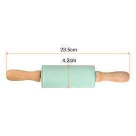 HARFINGTON Silicone Rolling Pins for Baking 9.25 Inch Non-Stick Silicone Surface Wooden Handle Rolling Pin Small Roller Playdough Rolling Pins for Fondant Kitchen Dough Pizza, Green