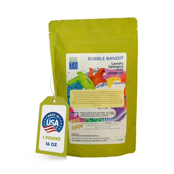 Bubble Bandit-Sampler Size Laundry Detergent Powder with Phosphates. 16 Loads -1 Pound Bag. Fresh Clean Scent - Mess-Free -Reusable Pail & Scoop - Safe for All Fabrics, Greywater & Septic…