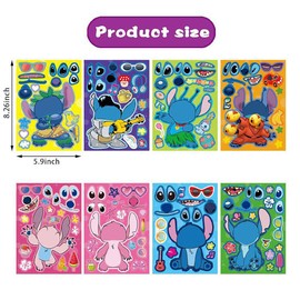 JKHonkas Cartoon Stitch Make-a-face Stickers for Kids, 24pcs 9”x6 Make Your Own Sticker Mixed and Matched with 8 Designs Characters Stickers for Party Decoration,Birthday Gifts(Stitch)