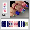24Pcs Spring Floral Press on Nails Short Fake Nails Blue