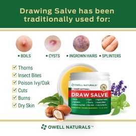 Owell Naturals Drawing Salve Ointment with Pure Shea Butter, for ingrown Hair, Boil, Splinter Remover, Bug Spider Bites, Bee Sting, Mosquito Itch, Poison Ivy, Burns & Cuts,1 Fl Oz (Pack of 1)