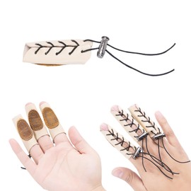 Prespollw Archery Gloves - Leather Finger Tab & Hand Guard for Recurve Bow & Traditional Bow - Protects Fingers & Hands for Hunting - Pack of 3 (Light Beige Brown)