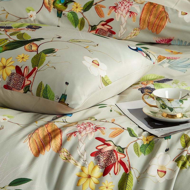 mixinni Garden Style Floral Birds 3 Pieces Duvet Cover King